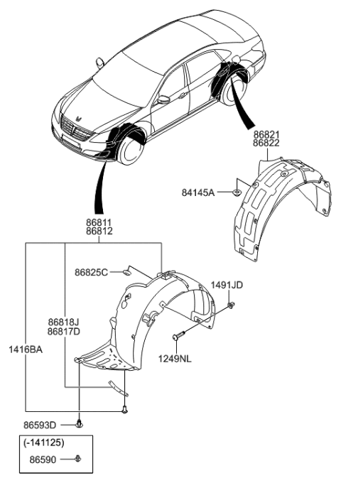 2018 Hyundai Tucson Front Wheel Guard Assembly, Left Diagram for 868113N700