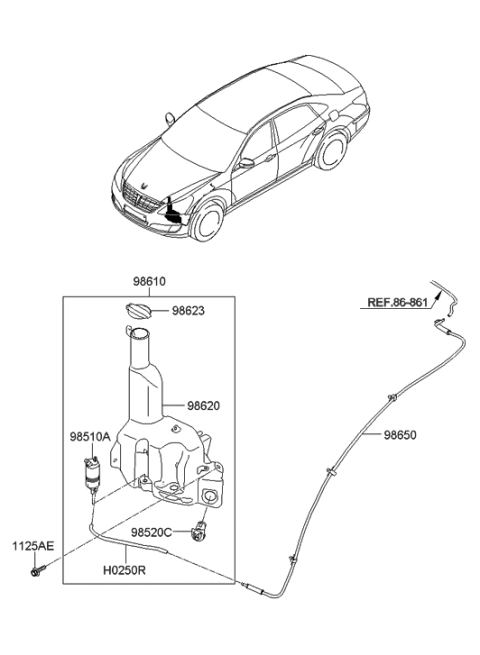 2017 Hyundai Tucson  Reservoir & Pump Assembly-Washer Diagram for 986103N000