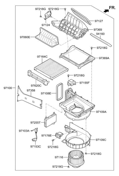 2018 Hyundai Tucson Motor & Fan Assembly-A/C Blower Diagram for 971133X000