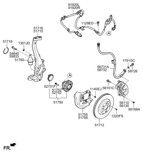 2018 Hyundai Tucson  Disc-Front Wheel Brake Diagram for 517123N800