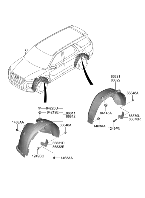 2022 Hyundai Sonata Front Mud Guard Assembly, Left Diagram for 86831S8000