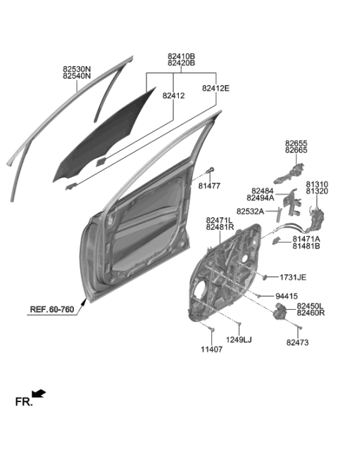 2002 Hyundai XG350  Run Assembly-FR Dr WDO Glass LH Diagram for 82530S8000