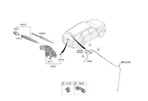 2002 Hyundai XG350  Rear Wiper Blade Assembly Diagram for 98850S8000