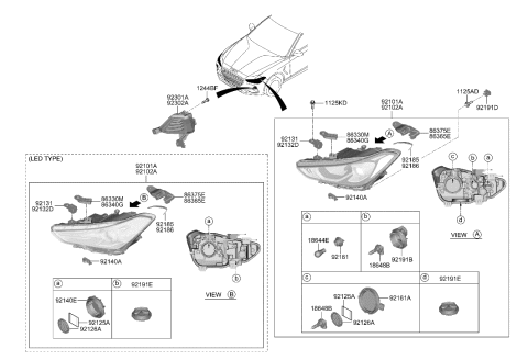 2012 Hyundai Sonata Hybrid Front Turn Signal Lamp Holder Assembly Diagram for 92161D3020