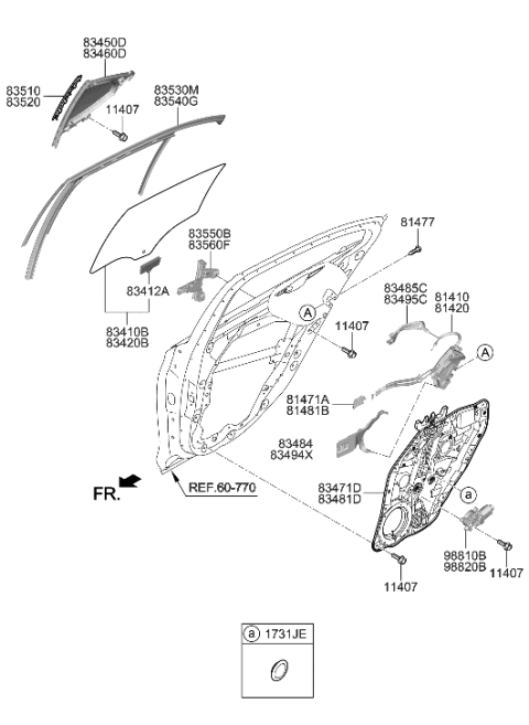 2012 Hyundai Sonata Hybrid  Grip Assembly-Rear Door Glass Diagram for 83412D4000