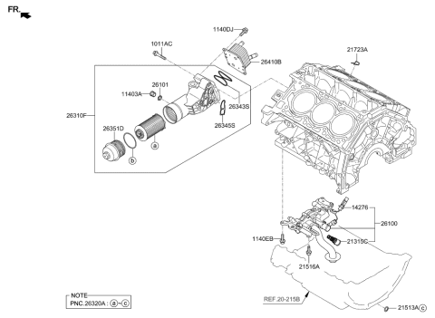 2023 Hyundai Genesis G80  Cooler Assembly-Engine Oil Diagram for 264103LTA0