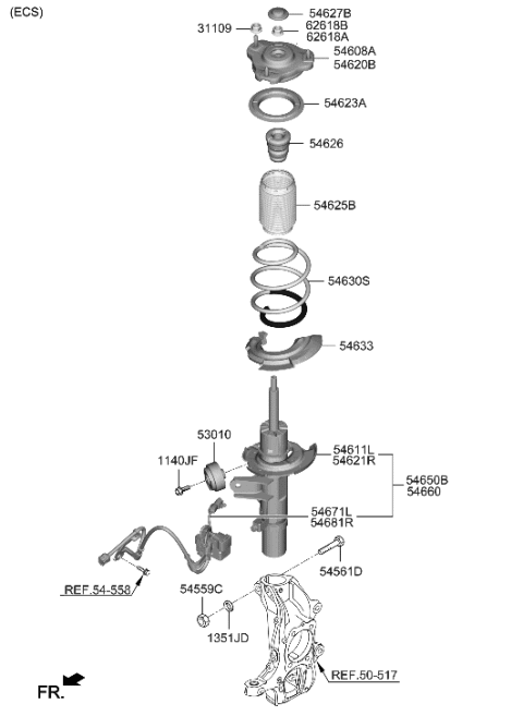 2023 Hyundai Genesis G80  Front Suspension Strut Dust Cover Diagram for 54625J5000