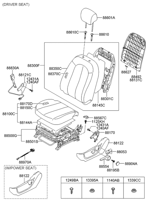 2010 Hyundai Elantra  Front Passenger Side Seat Back Covering Diagram for 883602H100AAN
