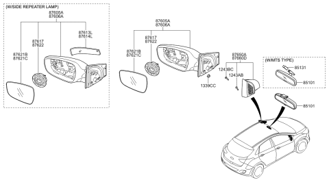 2004 Hyundai Tucson  Glass Holder Assembly-Outside Rear View, RH Diagram for 876213X530