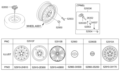 2006 Hyundai Tucson  16 Inch Wheel Scratches Diagram for 52910A5700