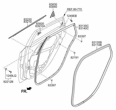 2006 Hyundai Tucson Weatherstrip Assembly-Rear Door Side LH Diagram for 83130A5000