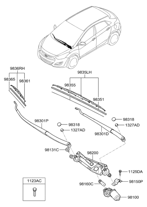 2005 Hyundai Tucson  Wiper Arm-Front Blade Diagram for 983603X000