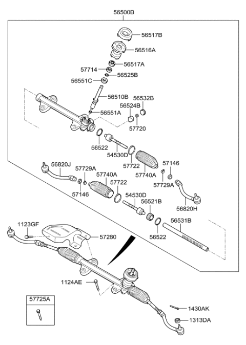 2004 Hyundai Tucson  Yoke Assembly-Rack Support Diagram for 56522A5500