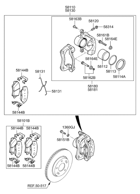 2006 Hyundai Tucson  CALIPER Kit-Front Brake, RH Diagram for 58190A5A00
