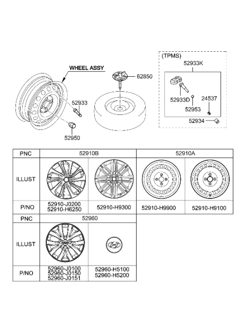 2022 Hyundai Santa Cruz  Aluminium Wheel Assembly Diagram for 52910J0200