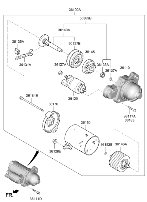1992 Hyundai Sonata Starter Assy Diagram for 361002M317