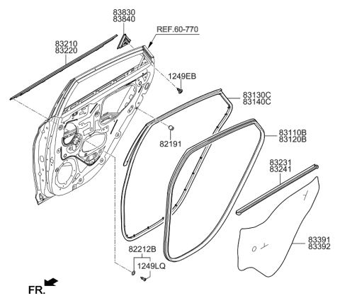 1991 Hyundai Sonata  Seal-Rear Door Trim LH Diagram for 83391J0010