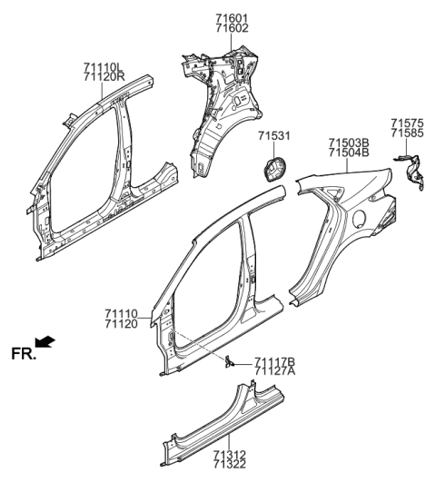 1991 Hyundai Sonata Panel Assembly-Quarter Outer, LH Diagram for 71503J0C00