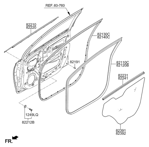 2022 Hyundai Santa Cruz  Weatherstrip-Front Door Belt Inside RH Diagram for 82241J0000