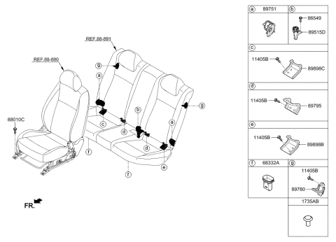 1991 Hyundai Sonata  Hinge Assembly-Rear Seat Back, Cent Diagram for 89720H9000