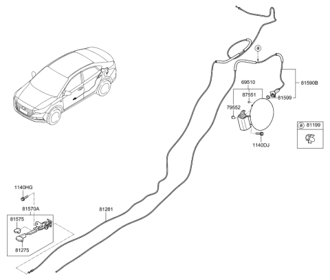 1992 Hyundai Sonata  Fuel Filler Door Assembly Diagram for 69510J0000