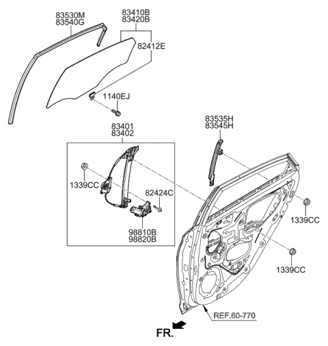 2011 Hyundai Sonata Hybrid  Motor Assembly-Power Window Regulator Rear, RH Diagram for 83460H5000
