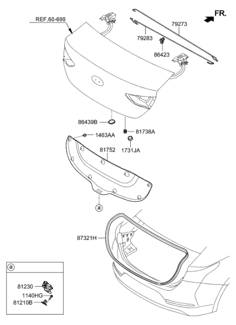 1991 Hyundai Sonata  Holder-Trunk Lid Torsion Bar Diagram for 86423F9000