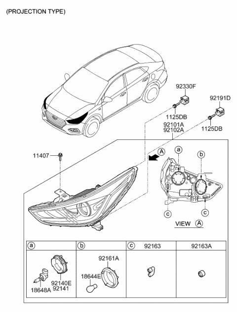 2011 Hyundai Sonata Hybrid  Right Driver Side Halogen Headlamp Lens Chip Diagram for 92102J0020