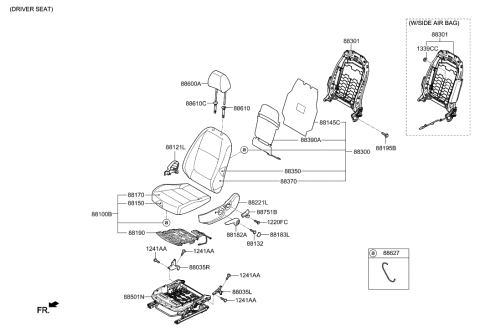 1991 Hyundai Sonata Front Left-Hand Seat Back Covering Assembly Diagram for 88360J0010PGC