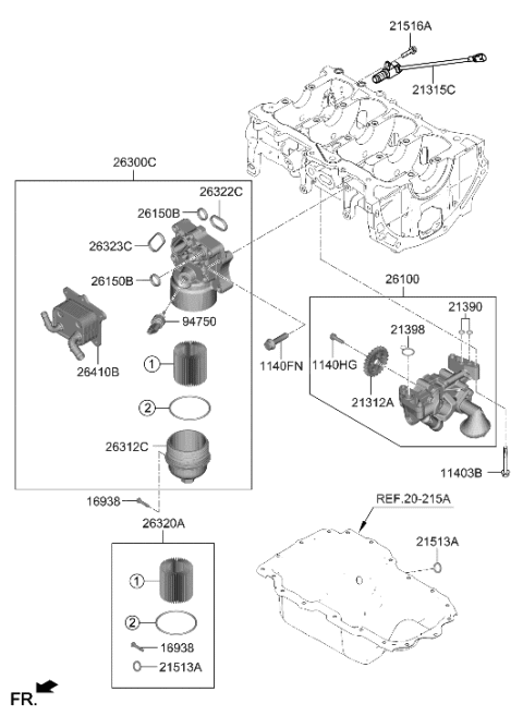 2006 Hyundai Accent Oil Filter Complete Assembly Diagram for 263002M820