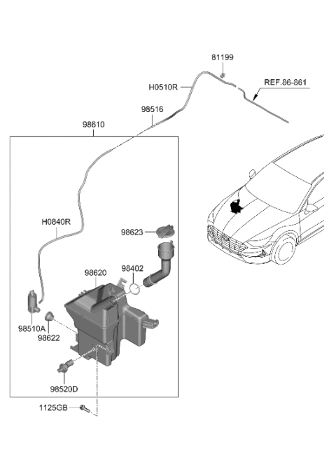 2021 Hyundai Ioniq Reservoir & Pump Assembly-Washer Diagram for 98610L0000