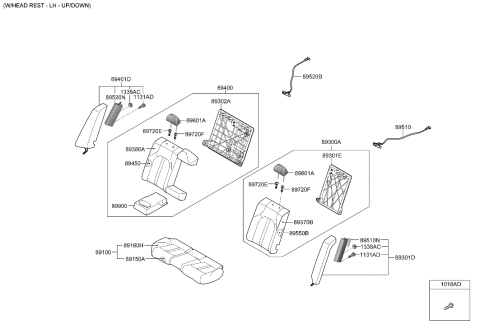 2006 Hyundai Accent Back Assembly-RR Seat Diagram for 89300L0010VSM