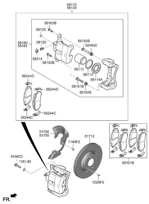 2022 Hyundai Ioniq 5  Front Disc Brake Pad Kit Diagram for 58101L0A00