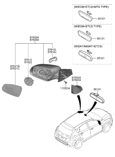 2023 Hyundai Santa Fe Glass Holder Assembly-Outside Rear View, RH Diagram for 87621J9050