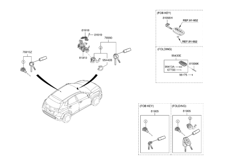 2023 Hyundai Santa Fe  Lock Key & Cylinder Set Diagram for 81905J9030