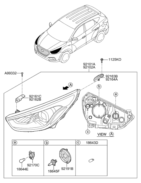 2022 Hyundai Santa Fe  Bulb Diagram for 1864755002L