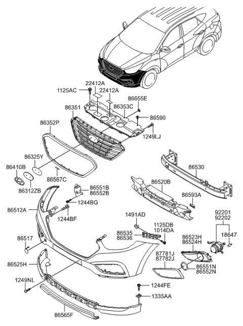 2022 Hyundai Santa Fe  Cover-Front Bumper, Lower Diagram for 865124W000
