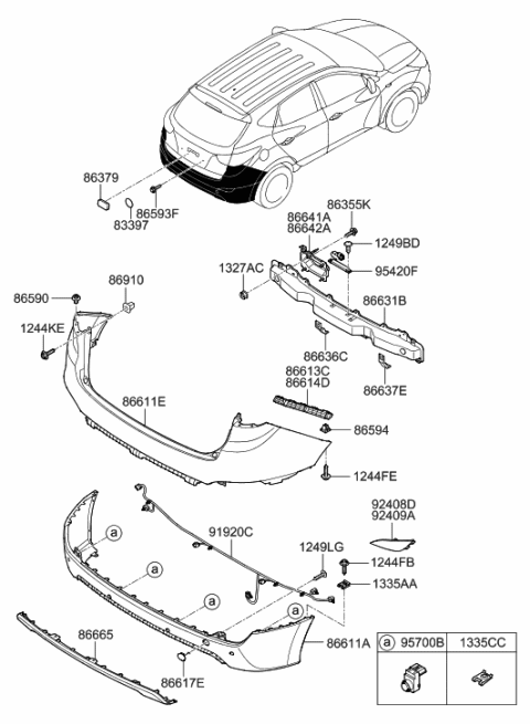 2021 Hyundai Veloster Rear Bumper Cover, Upper Diagram for 866112S001
