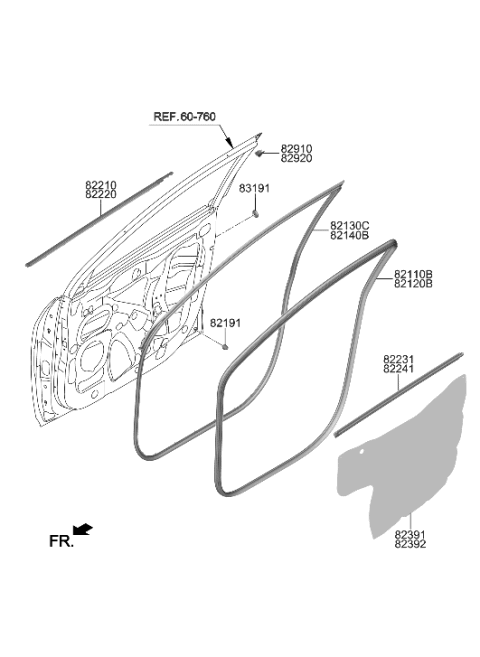 2000 Hyundai XG300  Weatherstrip Assembly-Front Door Belt Outside LH Diagram for 82210J9000