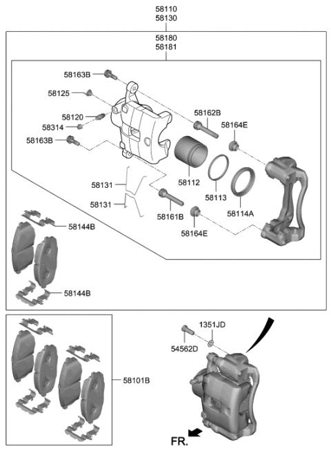 2022 Hyundai Genesis GV80 CALIPER Kit-Brake, LH Diagram for 58180K4A00