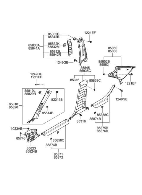 2015 Hyundai Genesis Trim Assembly-Rear Pillar RH Diagram for 858600A000V2