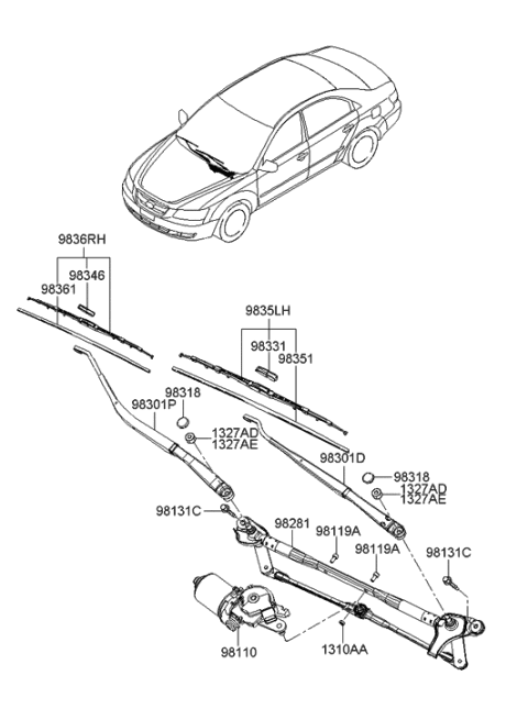 2015 Hyundai Genesis Wiper Blade Rubber Assembly(Drive) Diagram for 983513K000