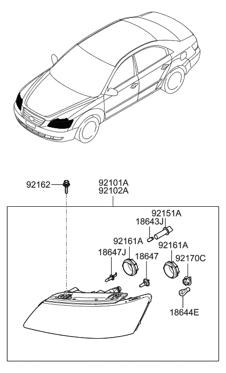 2015 Hyundai Genesis Passenger Side Headlight Assembly Composite Diagram for 921020A500