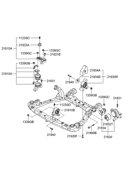 2015 Hyundai Genesis  Engine Mounting Bracket Assembly Diagram for 218103K400