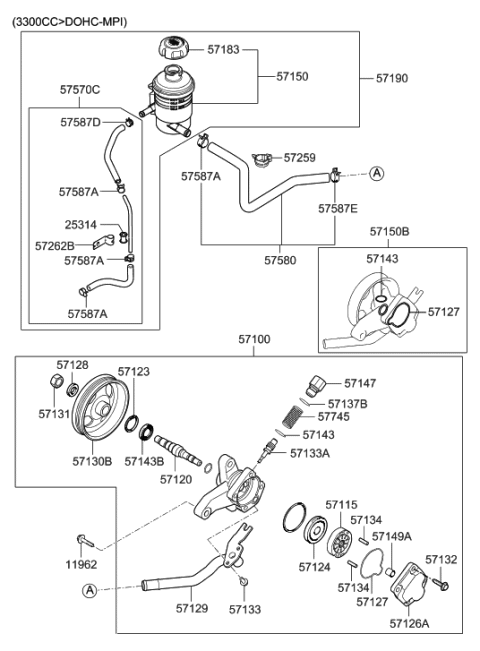 2022 Hyundai Nexo Reservoir & Hose Assembly-Power Steering G Diagram for 571903K010