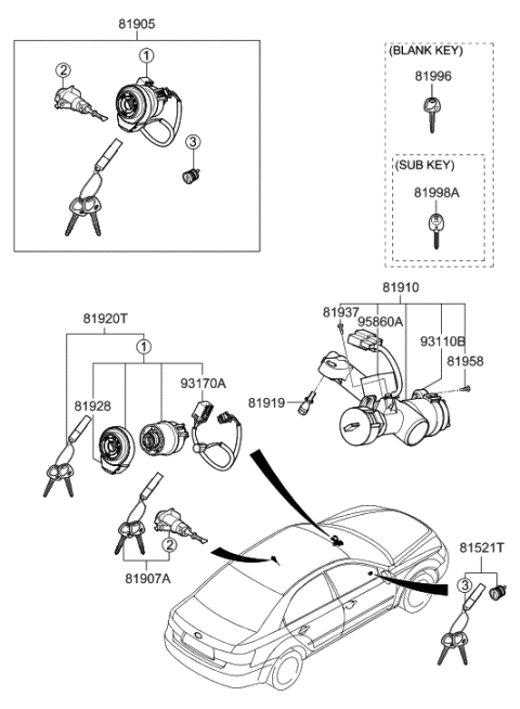 2023 Hyundai Kona N  Switch Assembly-Key Illumination & Door War Diagram for 931703K500