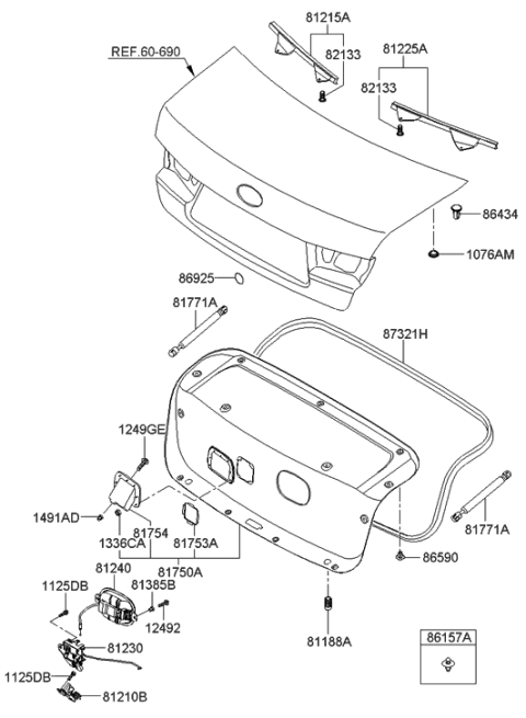 2015 Hyundai Genesis Trunk Lock Latch Actuator Diagram for 812300A501