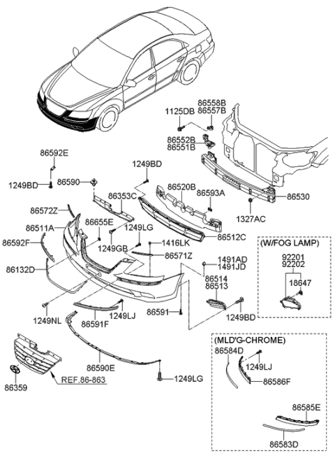 2014 Hyundai Genesis Front Bumper Lip Assembly Diagram for 865913K500