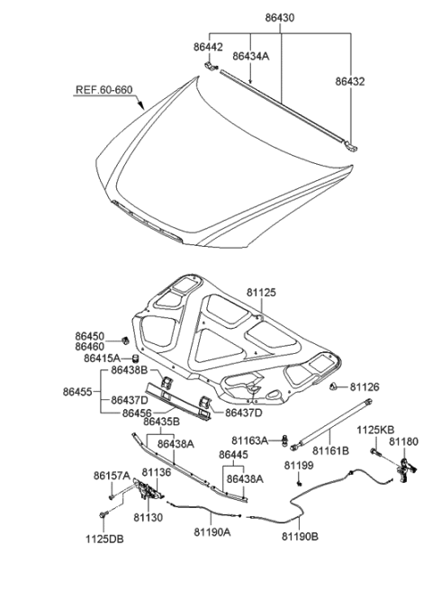 2014 Hyundai Genesis  Mounting Clip 2-Hood Seal STRI Diagram for 864383K000