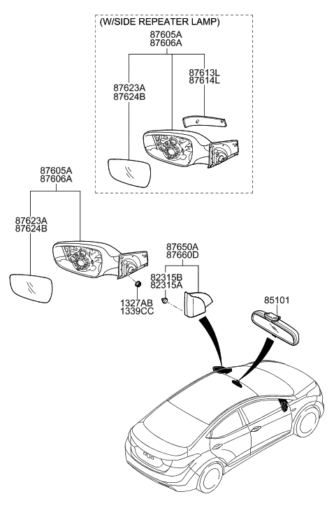 2015 Hyundai Elantra Mirror Assembly-Outside Rear View, RH Diagram for 876203Y000